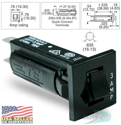 TYCO ELECTRONICS TE Connectivity W28-XQ1A-3 32V 3AMP 250V ~ 50/60Hz Circuit Breaker