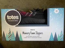 TOTES Toasties Męskie KAPCIE Z PIANKI MEMORY Czarne Kratka Wykończenie L 9-10 NOWE