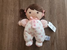 Baby Starters Baby Doll Brown Hair Flowers Pigtails Rattle NWT Plush Soft NEW