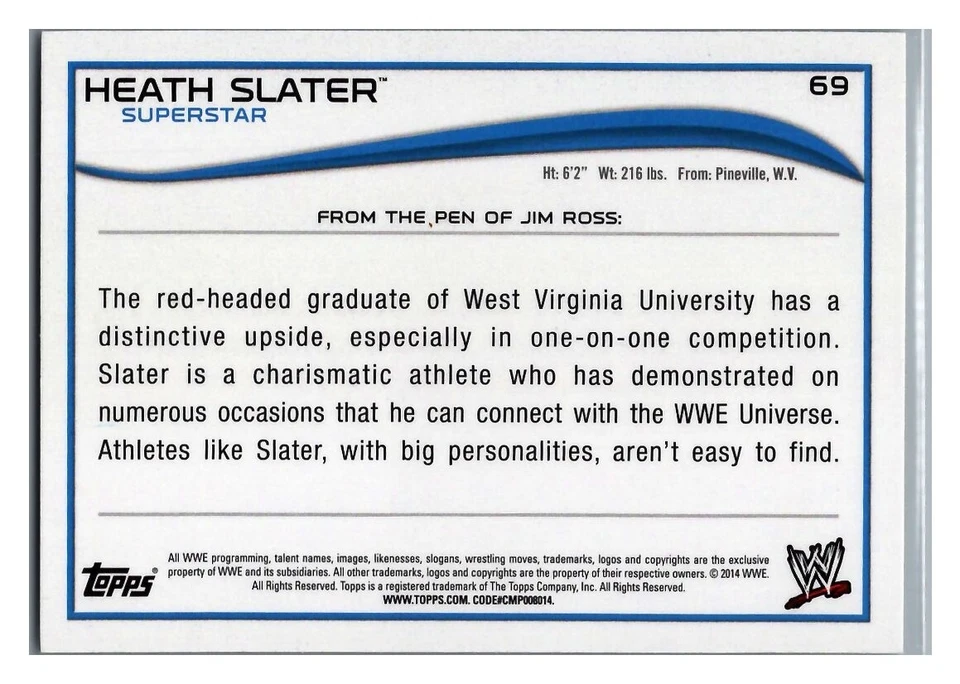 2014 Topps Wwe- Heath Slater #69 - Image 2 of 2