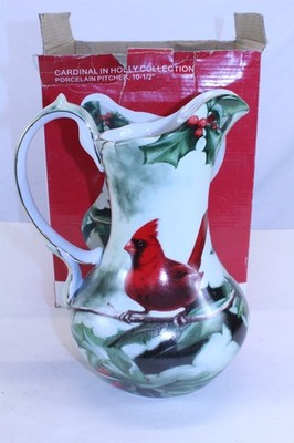Madison & Max Cardinal In Holly Collection Porcelain Pitcher 10 1/2'' ORG Box