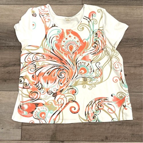 TanJay Colorful short sleeve top blouse women cotton embellished L - Picture 1 of 7
