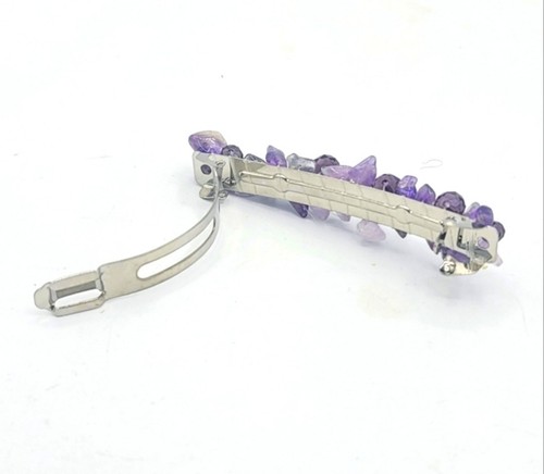 Amethyst Chip & Faceted Bead Barrette Hair Clip Baris Transparent Filament Set - Picture 9 of 10