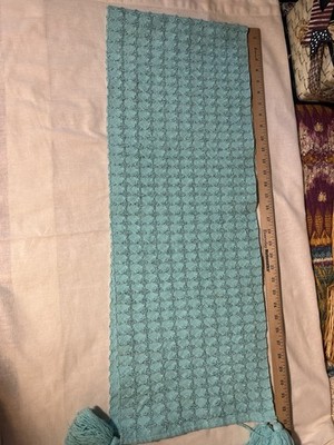 Urban Villa Aqua +Sparkle Thread Table Runner 64 x 12  Cotton Textured 