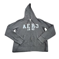 Aeropostale Hoodie Juniors Medium Gray AERO 1987 Full Zip Fleece Sweatshirt