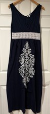 Currants Maxi Dress Women’s xL Navy Embroidered Trim