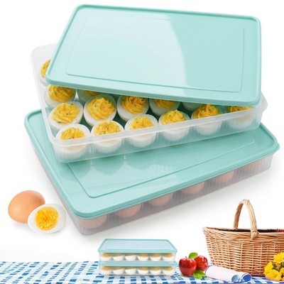 Deviled Egg Containers with Lid, (Set of 2), Deviled Egg Holder Tray Carrier ...