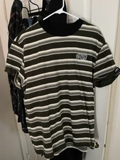$Uicideboys Merch T-Shirt Unisex Large Green And Tan Stripes Polo Short Sleeve