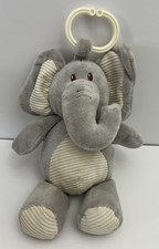 KellyToy Gray Elephant 12" Plush Rattle Crinkle Ear Baby Toy Clip Stuffed Animal