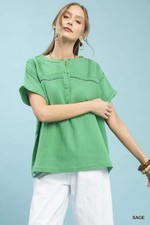 Umgee Textured Gauze Split-Neck Boho Blouse