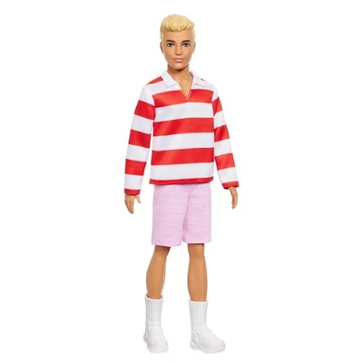 MATTEL Barbie Fashionista Ken-Puppe in rot-weißem Polohemd - Blonder Ken Nr. 241 HYV01