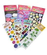 NEW Sandylion Mix Lot 7 Sticker Sheets Birthday Kromekote Smiles Frogs Shapes