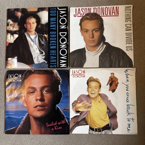 Jason Donovan 4 x 7”Vinyl Singles incl. Too Many Broken Hearts & Sealed … kiss
