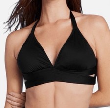 NWT Women's M Black Triangle Bralette Faux Wrap Halter Bikini Top Bin 11s