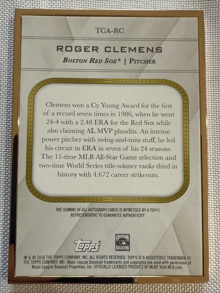 ROGER CLEMENS🔥2016 Topps Transcendent Blue Framed On-Card AUTO #TCA-RC 1/25💥 - Image 2 of 2