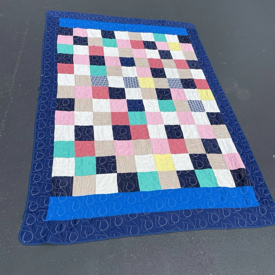 Vintage Multicolor Quilt 60” x 88” in Embroidery Pantograph Patchwork Handmade - Image 2 of 4