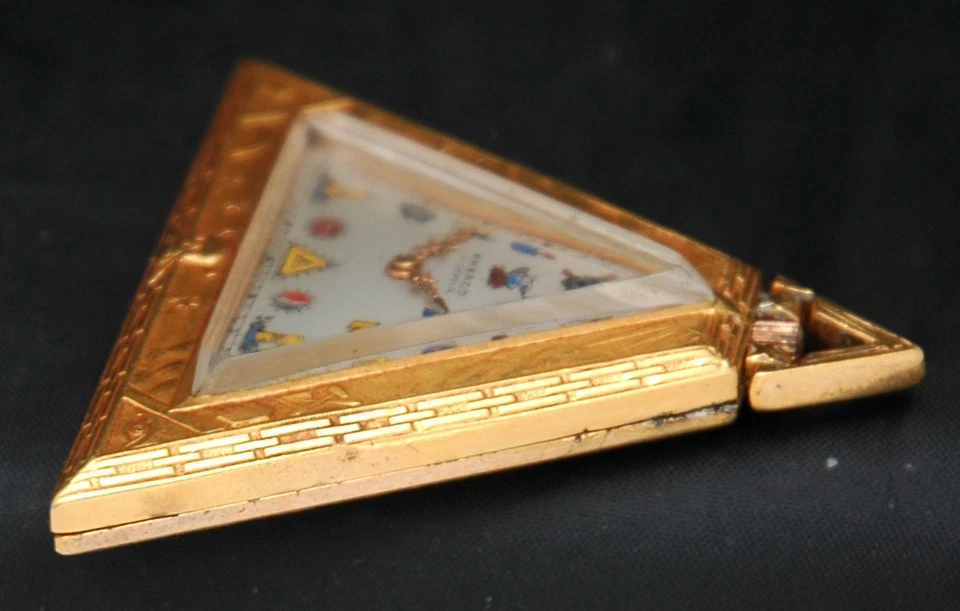 RELOJ BOLSILLO ARBACO MASÓNICO Fino Relleno de Oro Triangular 17 Joyas Triángulo Suizo Foto 3 de 4
