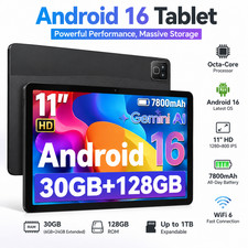 Tablet 11 Inch Android 16 30GB RAM 128GB ROM TF 1TB 5-Core 7800mAh Touchscreen