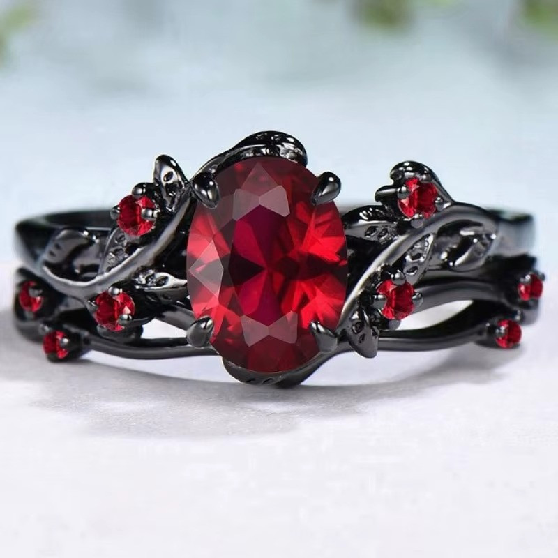 Stainless Steel Amethyst CZ Black Gothic Ring Wedding Women Fashion Jewelry Set