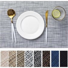 Plastic Placemats Set of 4, Woven Design, Easy Clean Table Mats, Gray