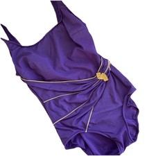 Vintage ROXANNE 80s One Piece Swim Suit Purple Gold Women Size Small Made in USA