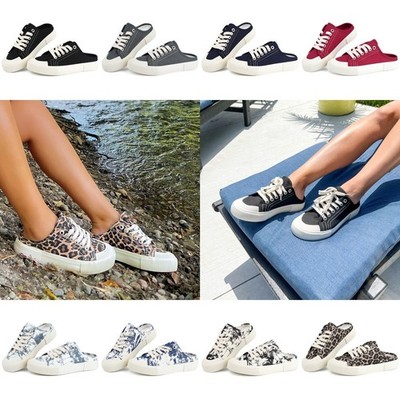 Backless Canvas Mules Slip-On Loafers Slippers Low Top Sneakers For Women