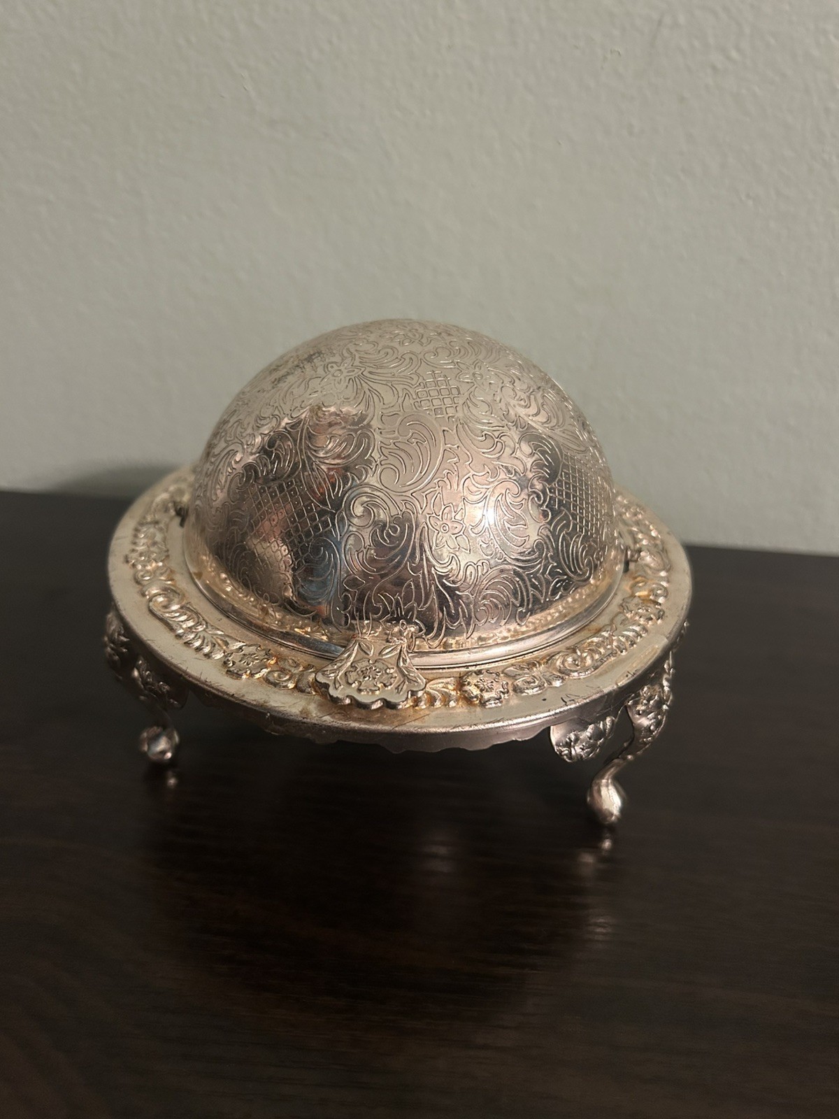 Old Vintage Silver-Plated Caviar Container English Marked Hooded Original Liner