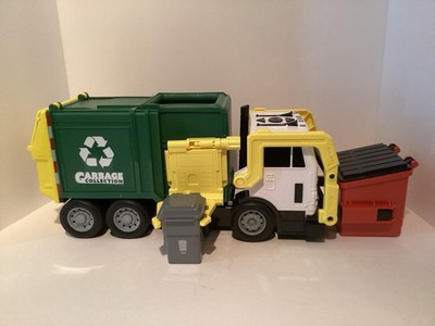 Friction Powered Garbage Truck Set, Dumpster and Trash Bin. Lights & Sound Work