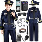 Kids Deluxe Police Officer Costume with Accessories, Halloween Cop Outfit for Bo