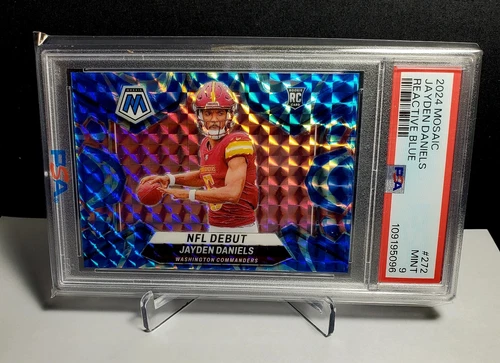 2024 Jayden Daniels RC PSA 9 Blue Reactive Mosaic Rookie Card - Commanders