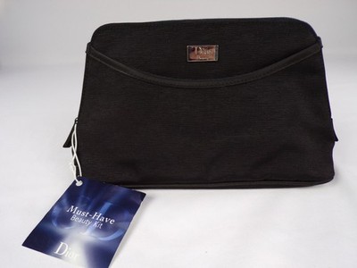 NEW Dior Beauty Cosmetic Bag Black Fabric & Poly Lining Zip Open Out Pocket D26