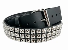 Three Row Pyramid Stud Belt Leather Handmade Studded Punk Goth By Funk Plus 38”