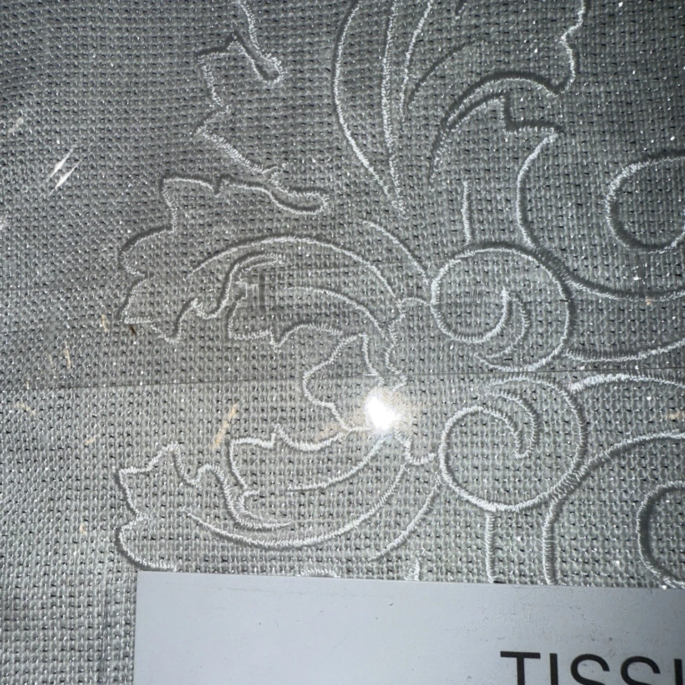 Sferra Metallic Silver  Linen With White Thread Embroidery Table Runner  15 X 54 - Image 4 of 4