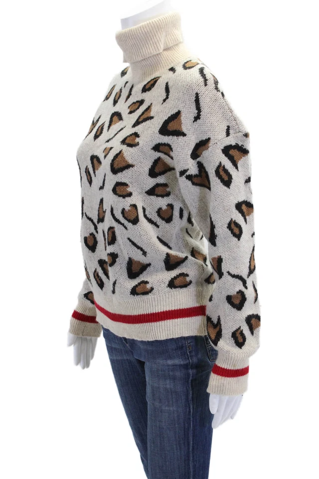 Tularosa женщин леопард печать водолазка длинным рукавом свитер верхний бежевый размер XS - Изображение 2 из 4