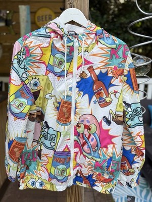 NWT Sponge Bob Nickelodeon Members Only X Hooded Full Zip Windbreaker Jacket L