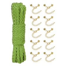 Braided Leather Cord 5mm 5.47 Yards, with 10 Gold Ribbon Crimp Ends, Green