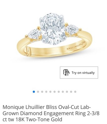 Monique Lhuillier Bliss Oval Lab-Grown Diamond Ring 2.38ctw 18K Sz 3.75