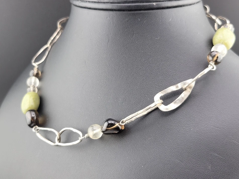 Retired Silpada Sterling Silver 925 Jade Smoky Quartz Bead Necklace 18" N1218 - Image 3 of 4