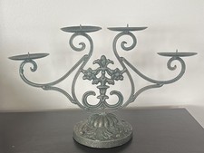 Wrought Iron Candelabra Pillar Candle Holder Centerpiece French Country Green
