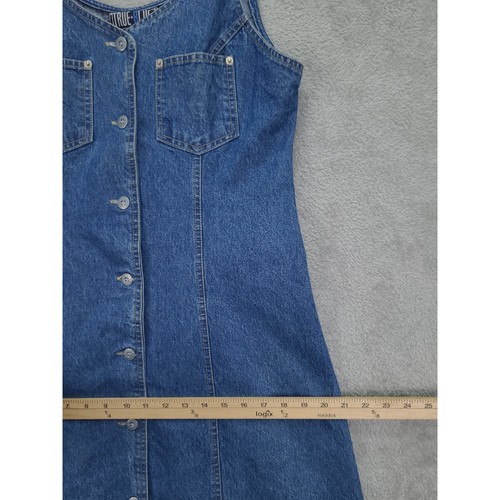 VTG True Blue Denim Dress Sz 9/10 Jean Button Front Midi Adj. Straps Made in USA - Picture 9 of 13
