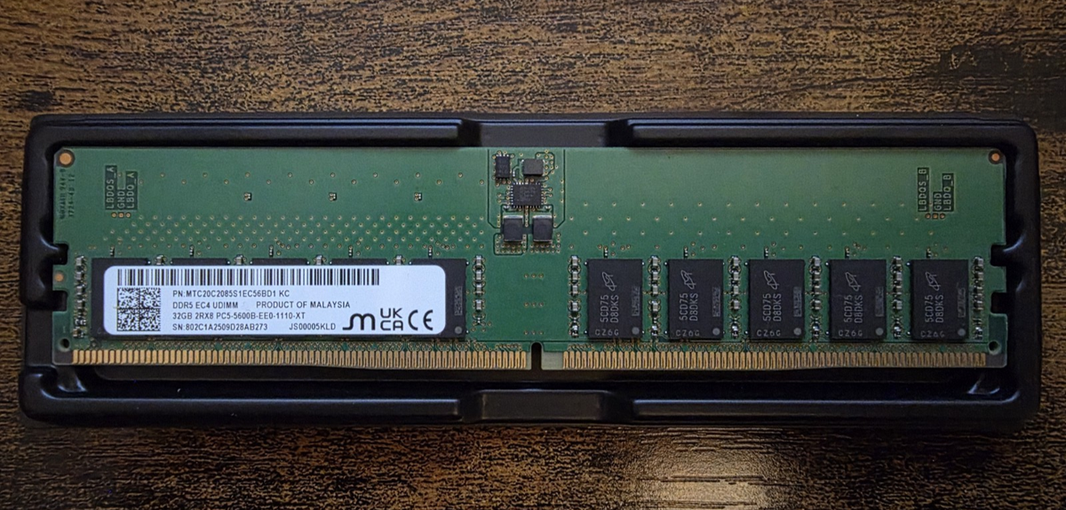Micron 32GB DDR5-5600MHz PC5-44800 ECC RAM UDIMM Memory