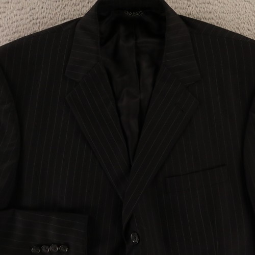 Jos A Bank Jacket L 44R Black Pinstripe Herringbone 100% Wool Twill Blazer - Picture 2 of 16