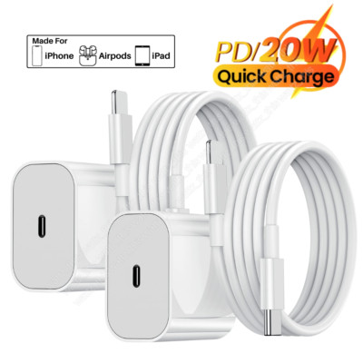 20W USB-C Power Adapter Block PD Fast Charger Cord For iPhone 14 13 12 11 XR 8 7
