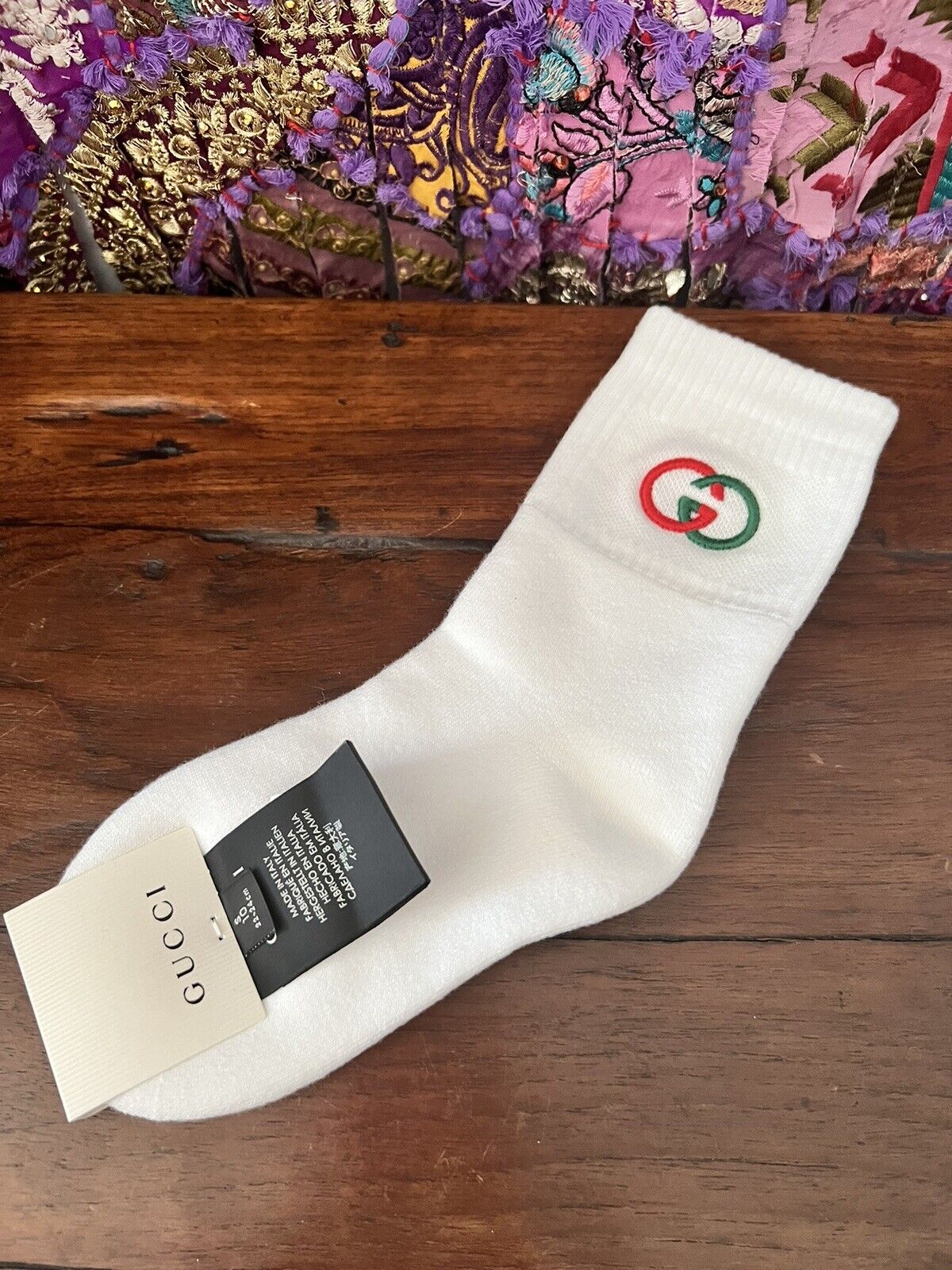 Authentic Gucci GG Logo White w/Red/Green Socks Sz S 10/20-22cm New With  Tags