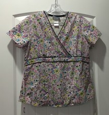 SB SCRUBS SCRUB TOP - SHORT SLEEVE - V NECK - BACK TIE / PINK FLORAL / SMALL