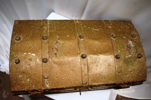 Antique Steel Travel Trunk Luggage Chest Tool Storage Box Rare Collectibles "1 - Picture 4 of 10