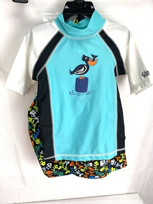 UV Skinz Boy's Swim Set Size 4T 3 pcs  UPF50+Sun Protection Black Fish Bones NWT