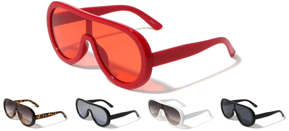 Wholesale 12 Pair Fashion Thick Rim Shield Sunglasses - Assorted Color