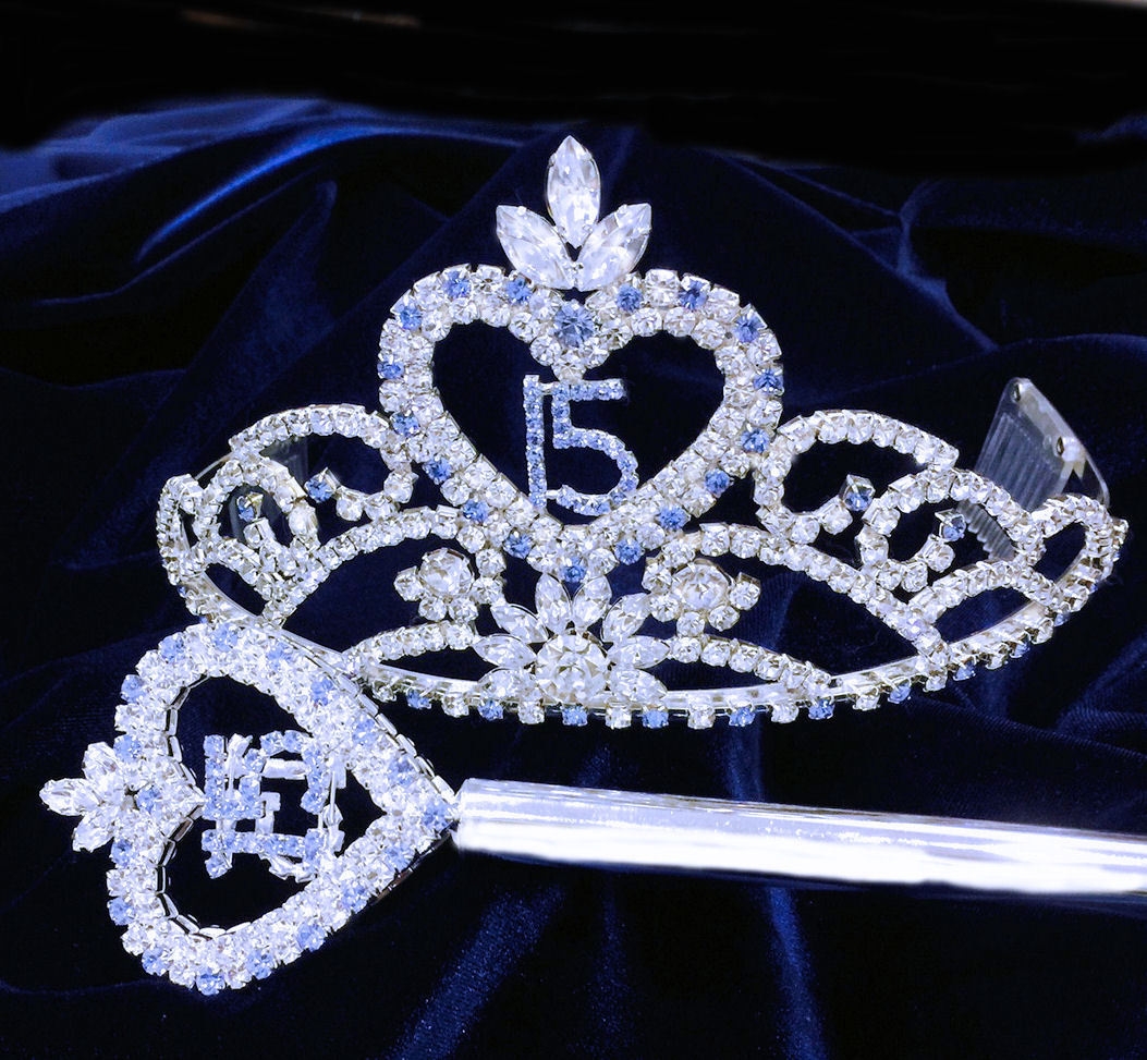 Set Crystal Rhinestones Blue Tiara 15 & Scepter 15. Tiara. 3.5"Tall