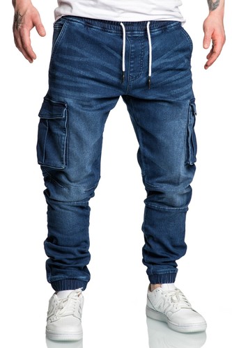 Herren Sweathose in Stretch Denim Männer Cargo Jogging Jeans 7024 - Bild 8 von 13
